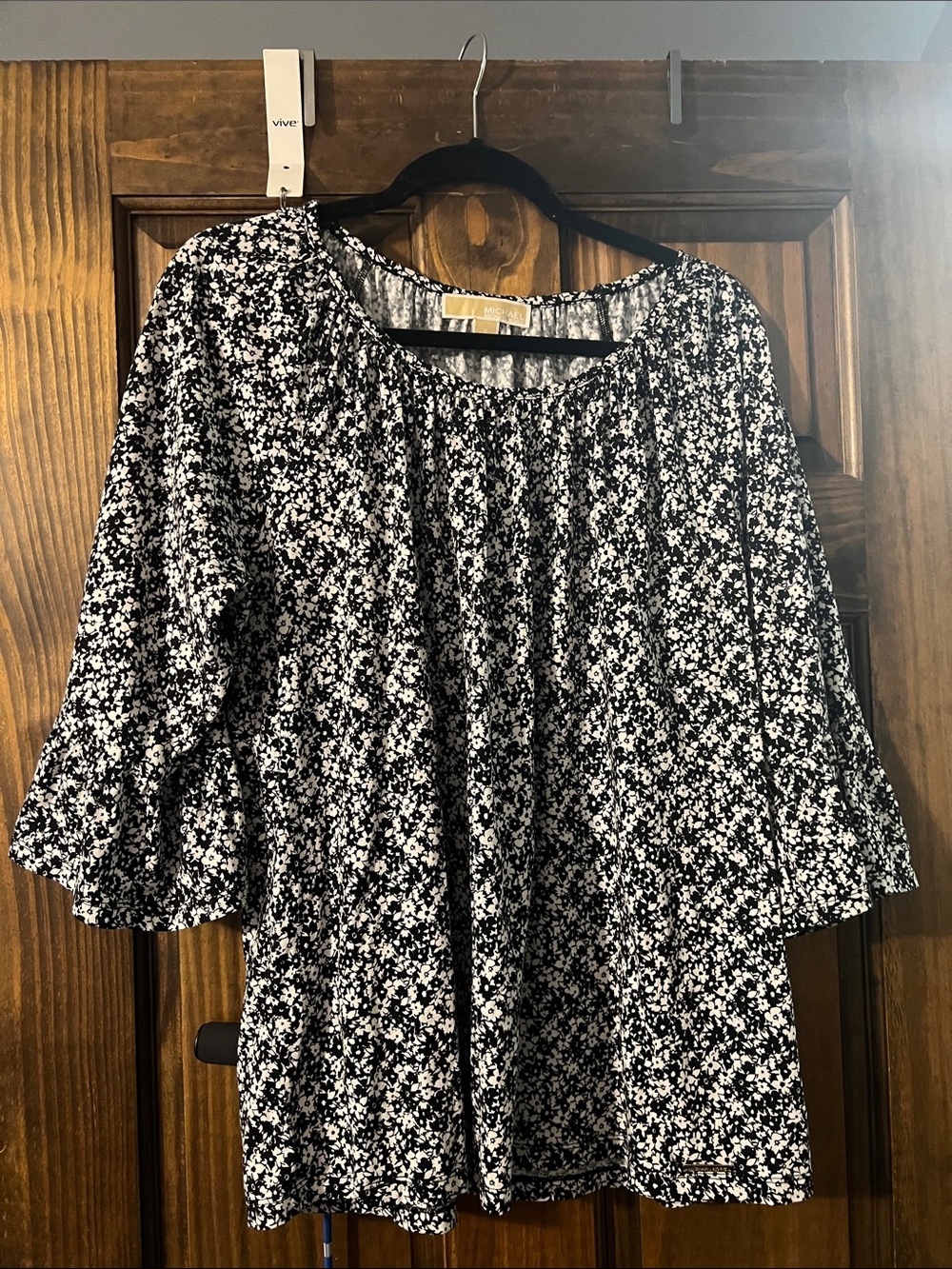 Michael Kors Black and White Floral Peasant Tunic Top